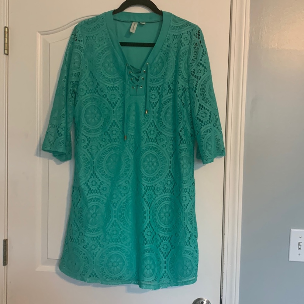 Mint lace dress with slip underneath
